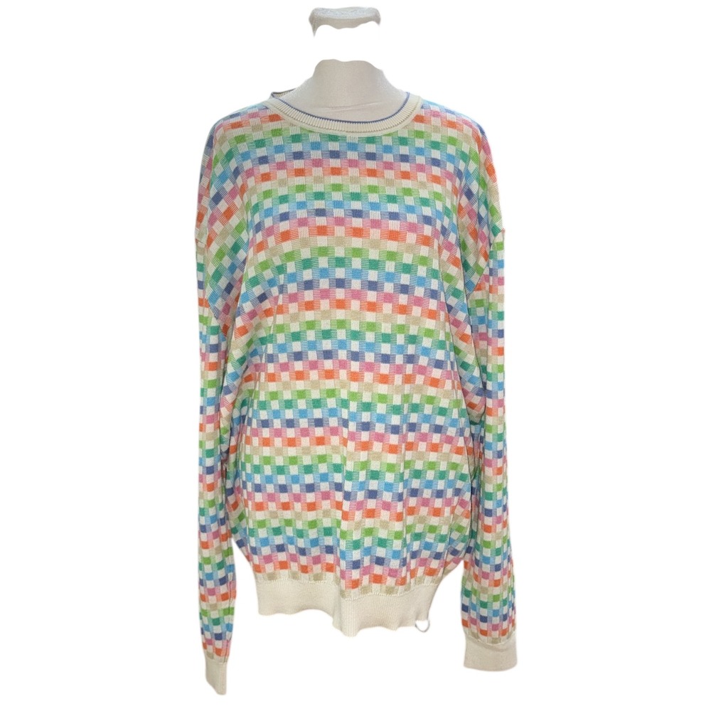 Maus & Hoffman Rainbow Plaid Knit Sweater Crewneck‎ Long Sleeve Size XL